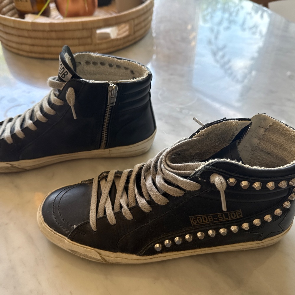 Golden Goose Slide black leather with silver studs Size 40 - Picture 2 of 5